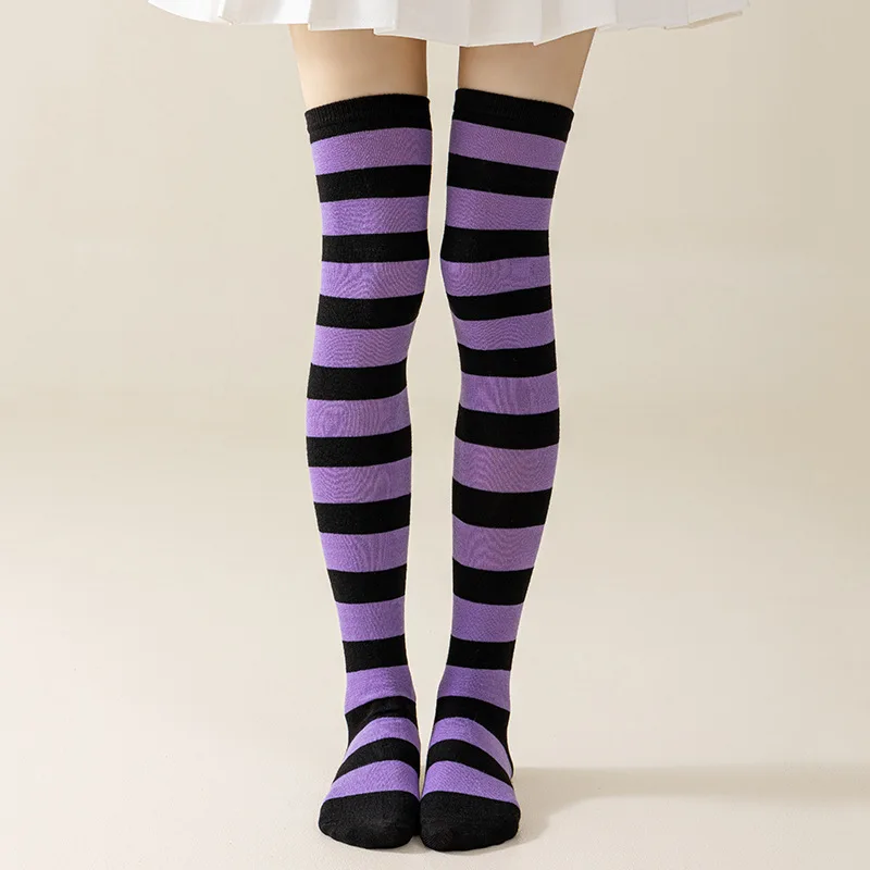 Striped Over Knee High Socks Women High Stocking Multi-color JK Casual Warm Soks Sexy Slim Long Soks Christmas Striped Hosiery #