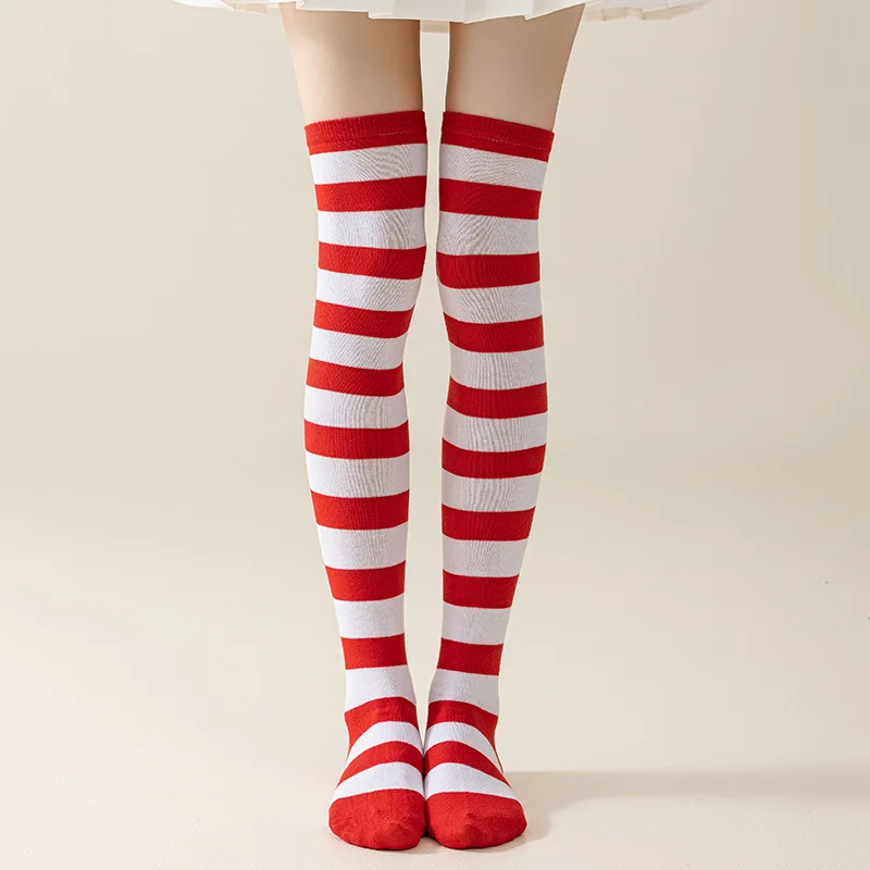 Striped Over Knee High Socks Women High Stocking Multi-color JK Casual Warm Soks Sexy Slim Long Soks Christmas Striped Hosiery #