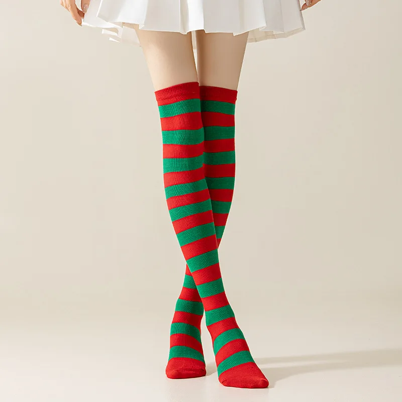 Striped Over Knee High Socks Women High Stocking Multi-color JK Casual Warm Soks Sexy Slim Long Soks Christmas Striped Hosiery #
