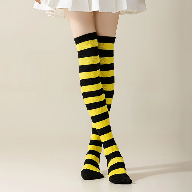 Striped Over Knee High Socks Women High Stocking Multi-color JK Casual Warm Soks Sexy Slim Long Soks Christmas Striped Hosiery #