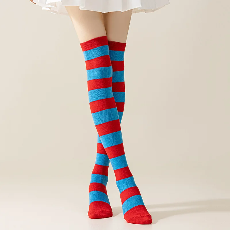 Striped Over Knee High Socks Women High Stocking Multi-color JK Casual Warm Soks Sexy Slim Long Soks Christmas Striped Hosiery #