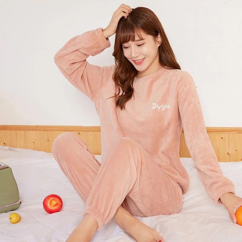 Fall and Winter Men and Women New Double-Sided Velvet Thickened Warm Suit Loose Coral Velvet Home Wear Loose Lazy Sleepwear