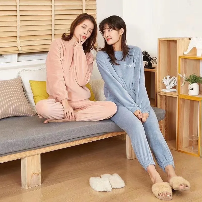 Fall and Winter Men and Women New Double-Sided Velvet Thickened Warm Suit Loose Coral Velvet Home Wear Loose Lazy Sleepwear