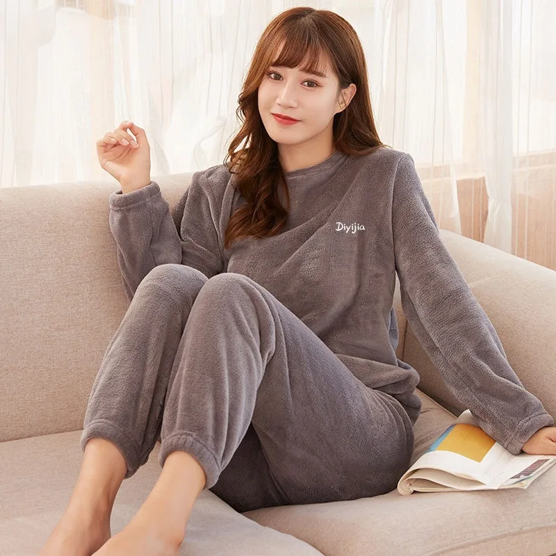 Fall and Winter Men and Women New Double-Sided Velvet Thickened Warm Suit Loose Coral Velvet Home Wear Loose Lazy Sleepwear