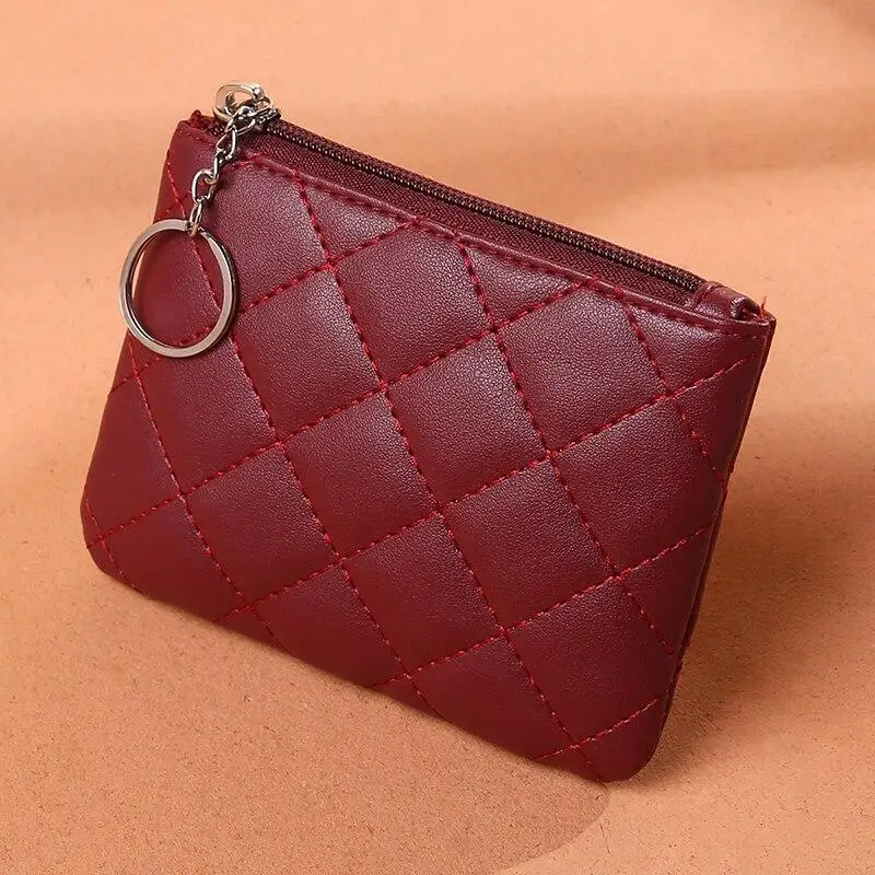 Women PU Leather Zip Coin Wallet Key Chain Fashion Small Purse Money short Change Pouch Coin Purse