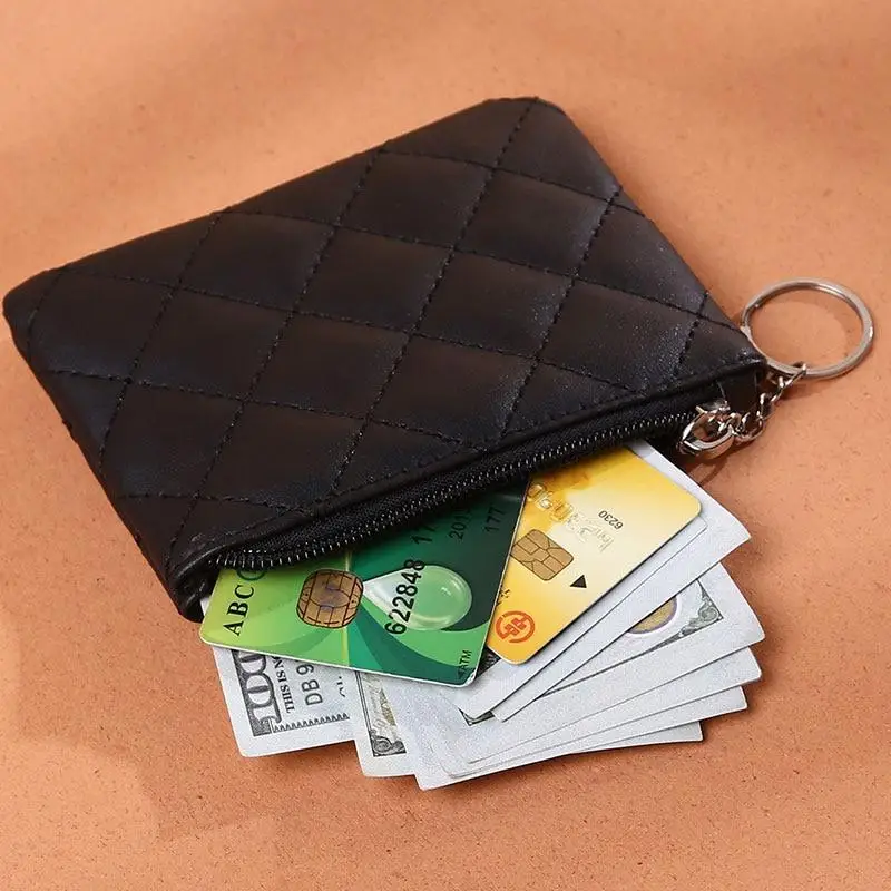 Women PU Leather Zip Coin Wallet Key Chain Fashion Small Purse Money short Change Pouch Coin Purse