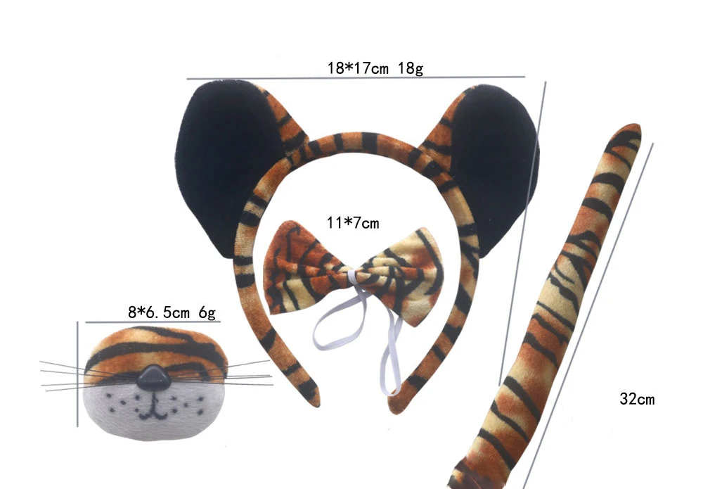 4 Pcs Tiger Costume For Halloween Party Costumes Set Include Tiger Ear Headband Bow Tie Nose Tail For Cosplay Cute Birthday Gift