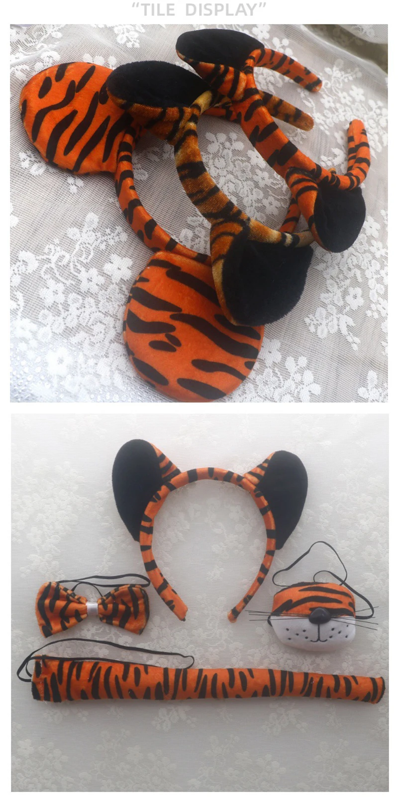 4 Pcs Tiger Costume For Halloween Party Costumes Set Include Tiger Ear Headband Bow Tie Nose Tail For Cosplay Cute Birthday Gift