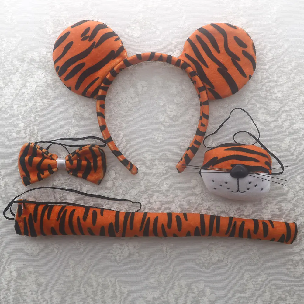 4 Pcs Tiger Costume For Halloween Party Costumes Set Include Tiger Ear Headband Bow Tie Nose Tail For Cosplay Cute Birthday Gift
