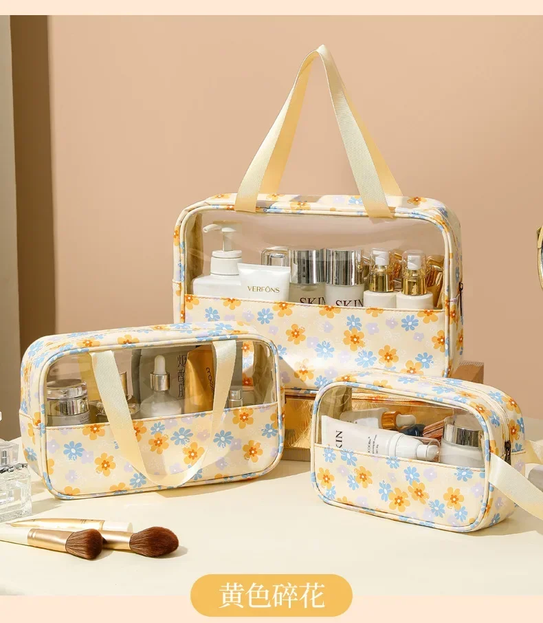Women's Cosmetic Bag 3pcs Set Translucent Makeup Bag Large-Capacity Bath Wash Bags Travel Essentials Organizer for Cosmetics