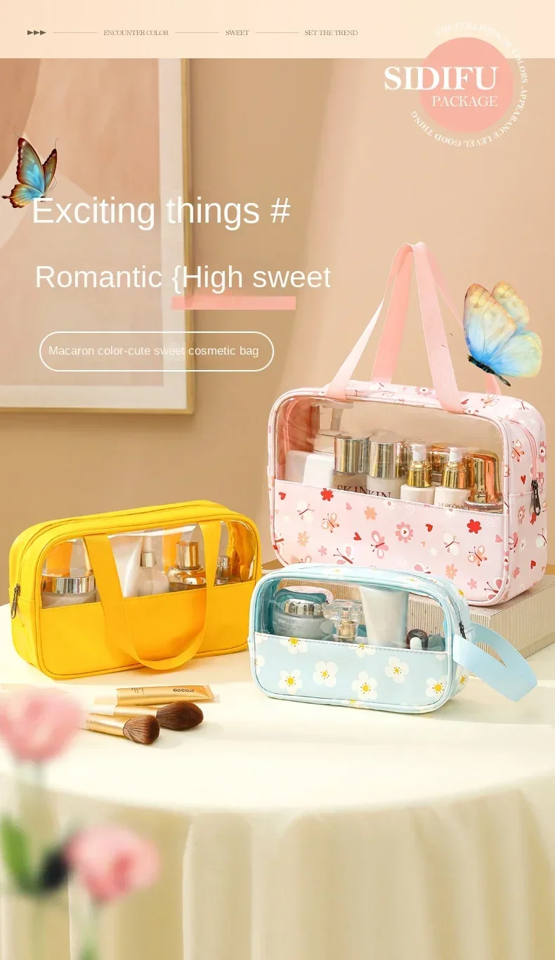 Women's Cosmetic Bag 3pcs Set Translucent Makeup Bag Large-Capacity Bath Wash Bags Travel Essentials Organizer for Cosmetics