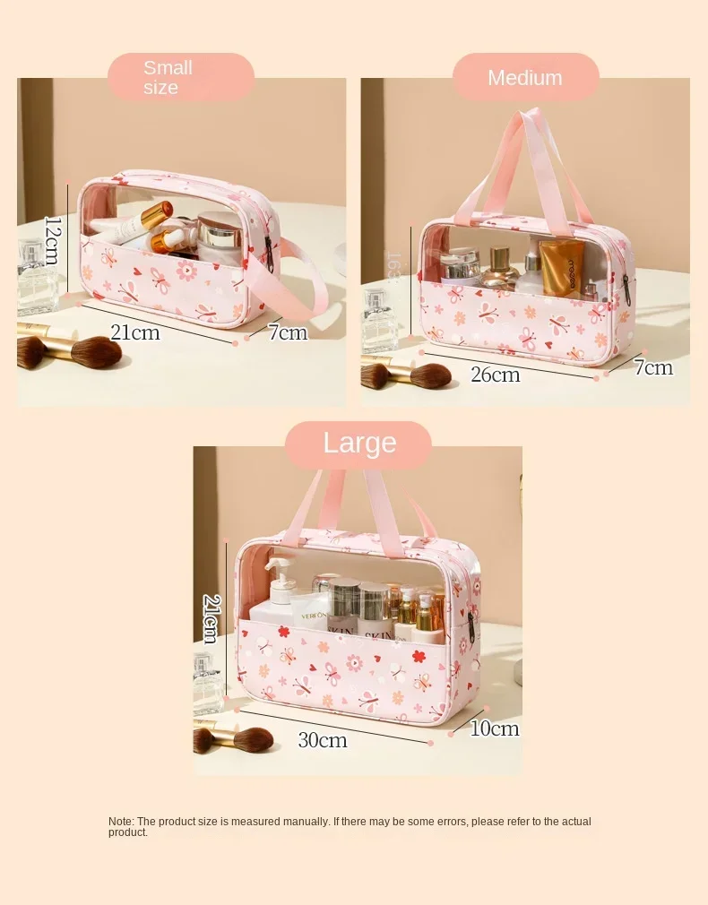 Women's Cosmetic Bag 3pcs Set Translucent Makeup Bag Large-Capacity Bath Wash Bags Travel Essentials Organizer for Cosmetics