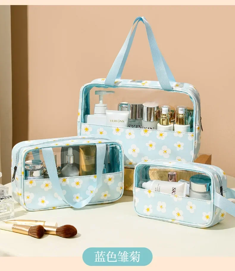 Women's Cosmetic Bag 3pcs Set Translucent Makeup Bag Large-Capacity Bath Wash Bags Travel Essentials Organizer for Cosmetics