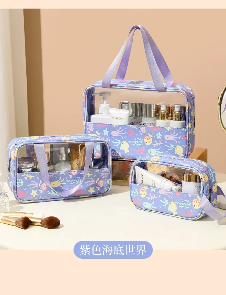 Women's Cosmetic Bag 3pcs Set Translucent Makeup Bag Large-Capacity Bath Wash Bags Travel Essentials Organizer for Cosmetics
