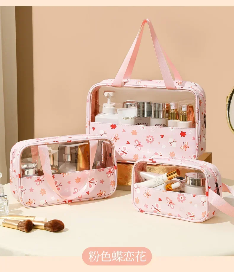 Women's Cosmetic Bag 3pcs Set Translucent Makeup Bag Large-Capacity Bath Wash Bags Travel Essentials Organizer for Cosmetics
