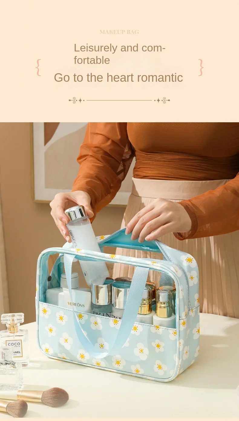 Women's Cosmetic Bag 3pcs Set Translucent Makeup Bag Large-Capacity Bath Wash Bags Travel Essentials Organizer for Cosmetics