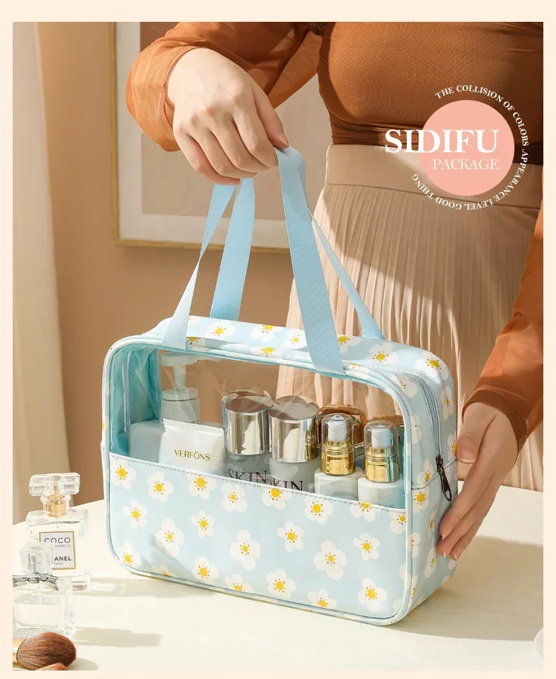 Women's Cosmetic Bag 3pcs Set Translucent Makeup Bag Large-Capacity Bath Wash Bags Travel Essentials Organizer for Cosmetics
