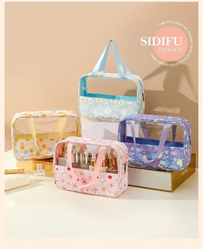 Women's Cosmetic Bag 3pcs Set Translucent Makeup Bag Large-Capacity Bath Wash Bags Travel Essentials Organizer for Cosmetics