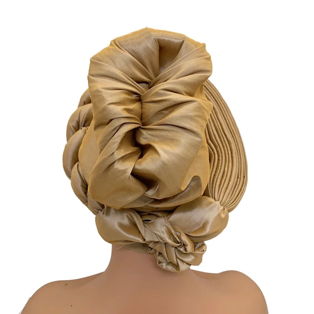 Female Head Wraps Raw Silk Headtie African Autogele Women's Turban Cap Nigeria Wedding Auto Geles Party Headpiece