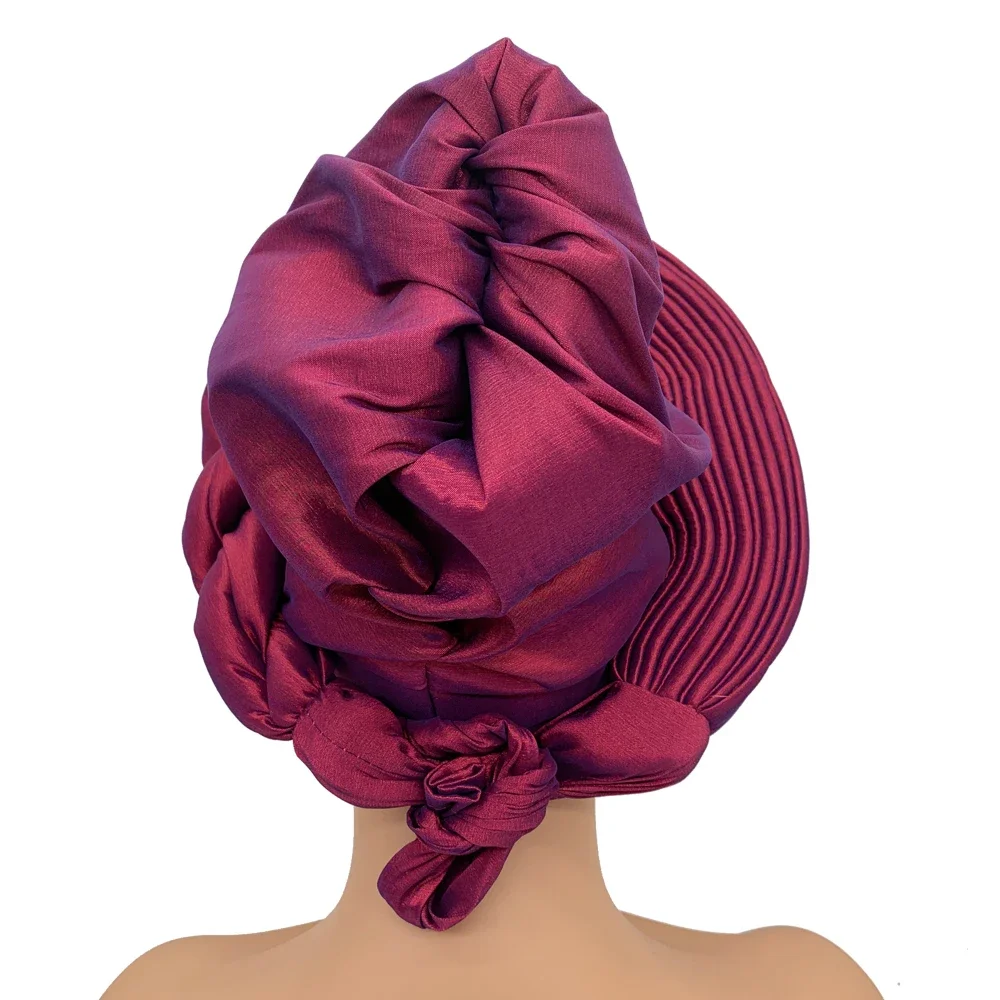 Female Head Wraps Raw Silk Headtie African Autogele Women's Turban Cap Nigeria Wedding Auto Geles Party Headpiece