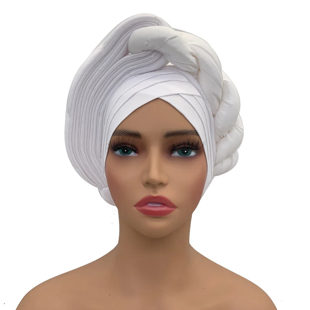 Female Head Wraps Raw Silk Headtie African Autogele Women's Turban Cap Nigeria Wedding Auto Geles Party Headpiece