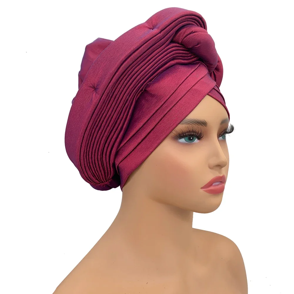 Female Head Wraps Raw Silk Headtie African Autogele Women's Turban Cap Nigeria Wedding Auto Geles Party Headpiece