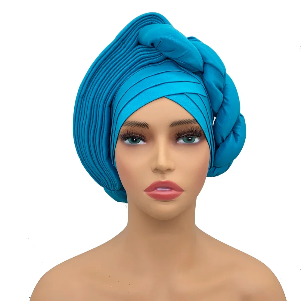 Female Head Wraps Raw Silk Headtie African Autogele Women's Turban Cap Nigeria Wedding Auto Geles Party Headpiece