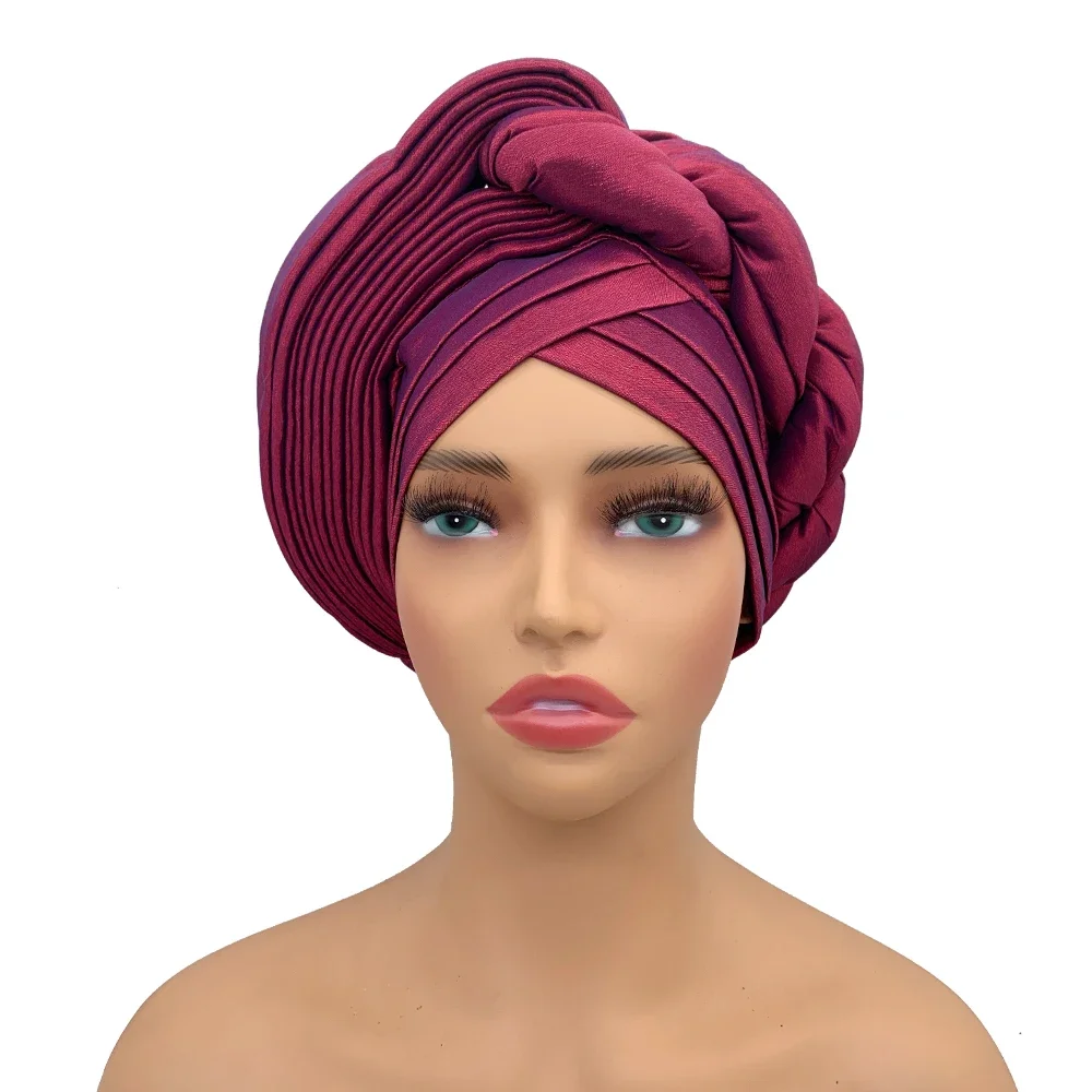 Female Head Wraps Raw Silk Headtie African Autogele Women's Turban Cap Nigeria Wedding Auto Geles Party Headpiece