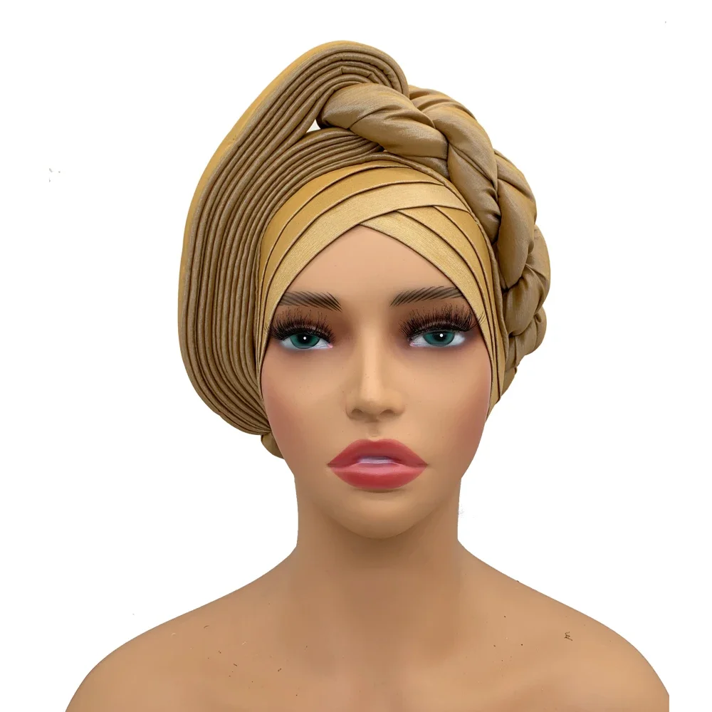 Female Head Wraps Raw Silk Headtie African Autogele Women's Turban Cap Nigeria Wedding Auto Geles Party Headpiece