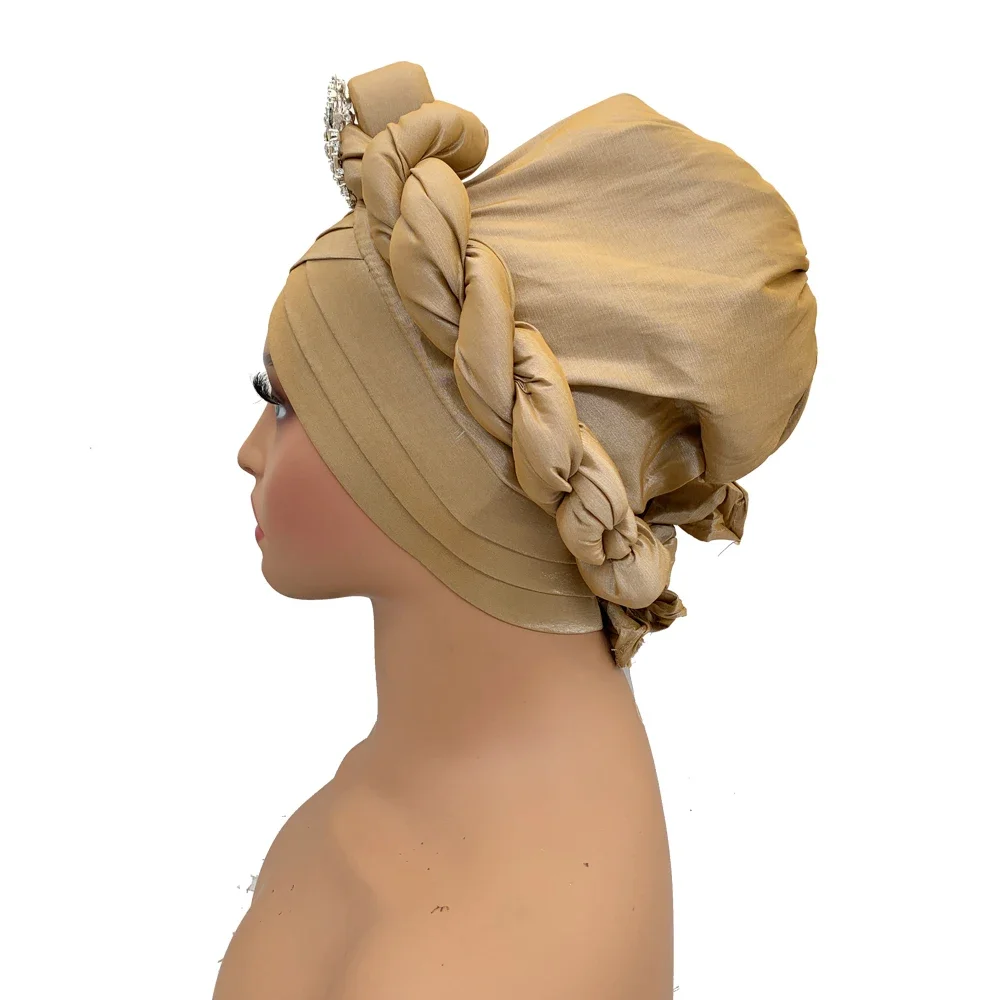 Female Head Wraps Raw Silk Headtie African Autogele Women's Turban Cap Nigeria Wedding Auto Geles Party Headpiece