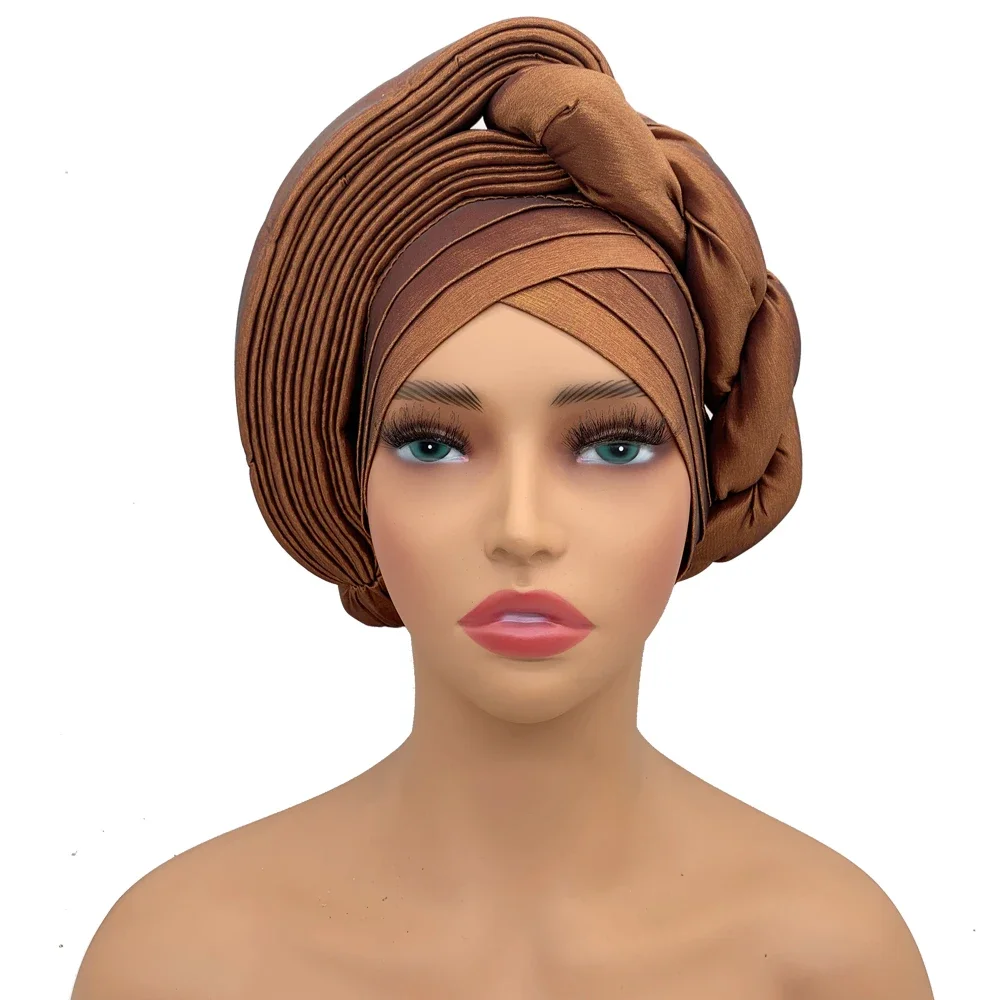 Female Head Wraps Raw Silk Headtie African Autogele Women's Turban Cap Nigeria Wedding Auto Geles Party Headpiece