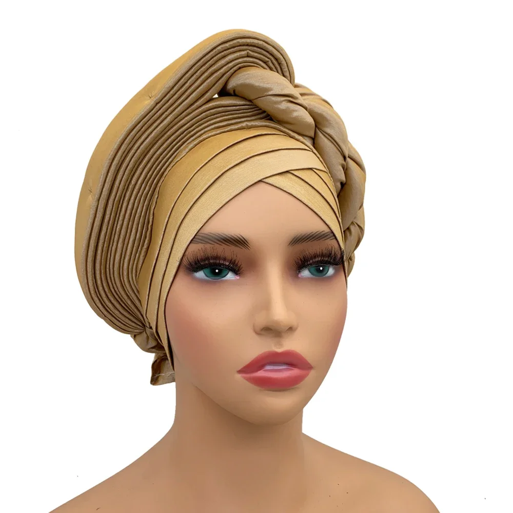 Female Head Wraps Raw Silk Headtie African Autogele Women's Turban Cap Nigeria Wedding Auto Geles Party Headpiece