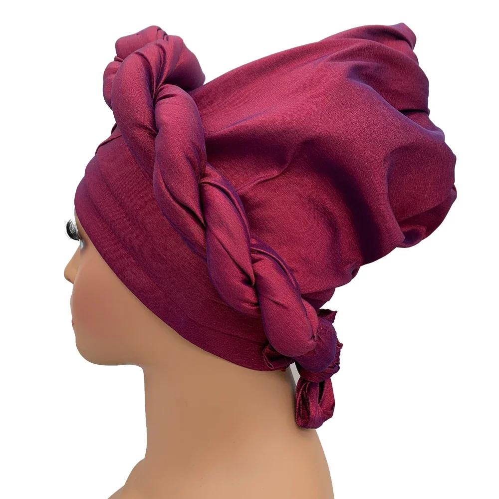 Female Head Wraps Raw Silk Headtie African Autogele Women's Turban Cap Nigeria Wedding Auto Geles Party Headpiece