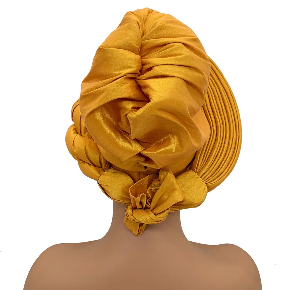Female Head Wraps Raw Silk Headtie African Autogele Women's Turban Cap Nigeria Wedding Auto Geles Party Headpiece