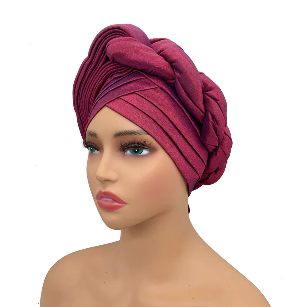 Female Head Wraps Raw Silk Headtie African Autogele Women's Turban Cap Nigeria Wedding Auto Geles Party Headpiece