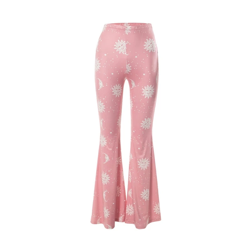 Summer Fashion Pink Pants Women Casual Slim Printed Long Flared Pants Streetwear Women Low-Rise Patchwork Abstract Y2k Pants