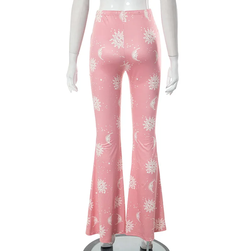 Summer Fashion Pink Pants Women Casual Slim Printed Long Flared Pants Streetwear Women Low-Rise Patchwork Abstract Y2k Pants