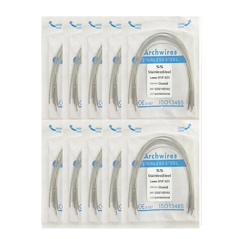 10pack Dental Arch Wires Orthodontic Super Elastic Stainless Steel Rectangle Archwire Lower/Upper 16x16/16x22/17x25/21x25