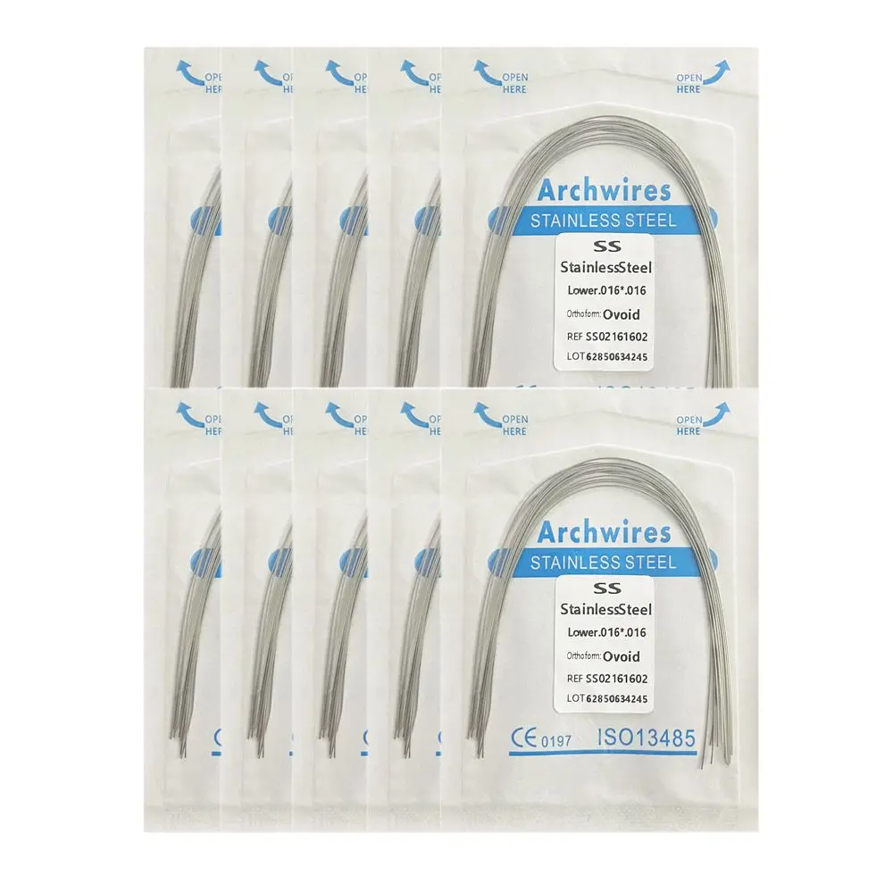 10pack Dental Arch Wires Orthodontic Super Elastic Stainless Steel Rectangle Archwire Lower/Upper 16x16/16x22/17x25/21x25