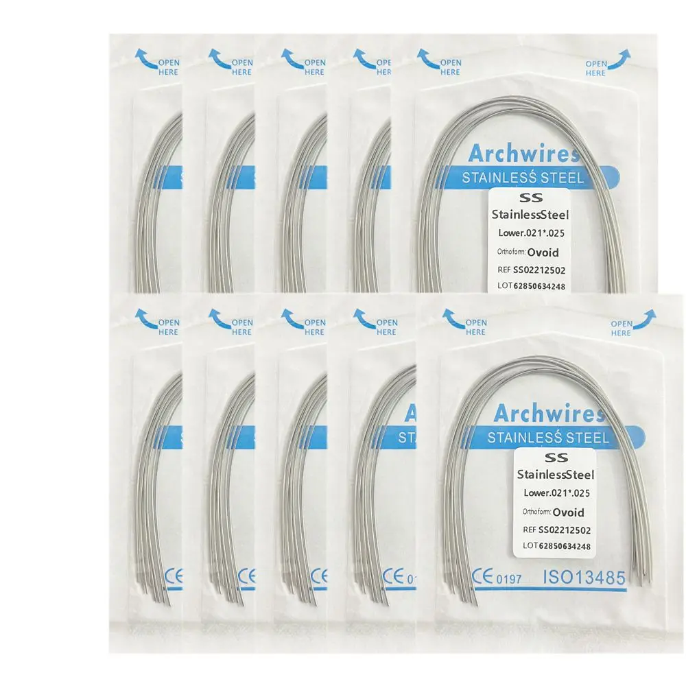 10pack Dental Arch Wires Orthodontic Super Elastic Stainless Steel Rectangle Archwire Lower/Upper 16x16/16x22/17x25/21x25