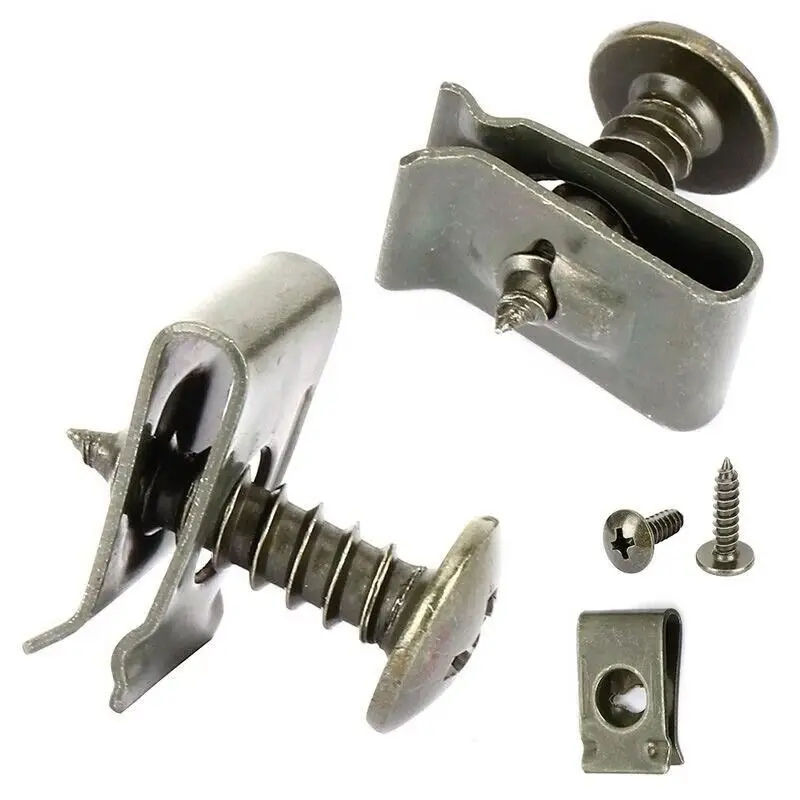 100Pcs-10Pc Mixed Car Metal Screw Tapping Fastener Clip U-Type Clip with Screw Anti-rust Protection Clip Screw Buckle Iron Sheet