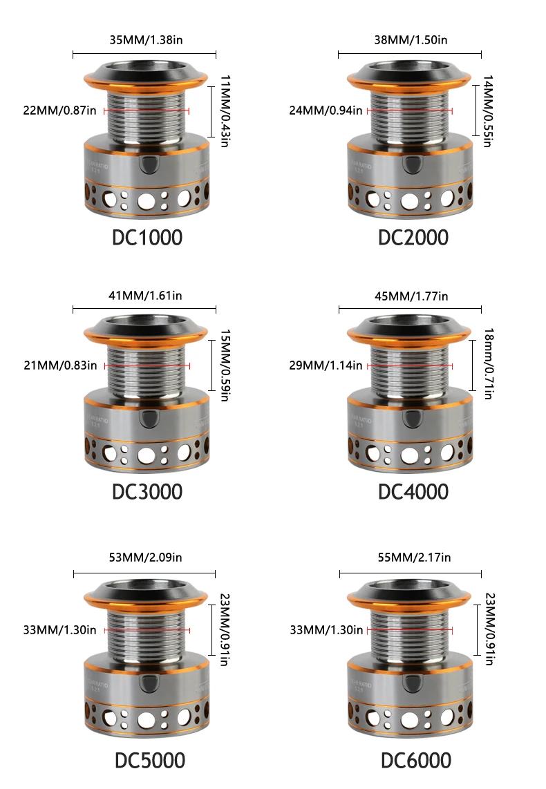 BILLINGS DC 1000~7000 Series,5.2:1 Gear Ratio,26LB Max Drag,CNC Metal Spool,Spinning Fishing Reel,For Freshwater Saltwater