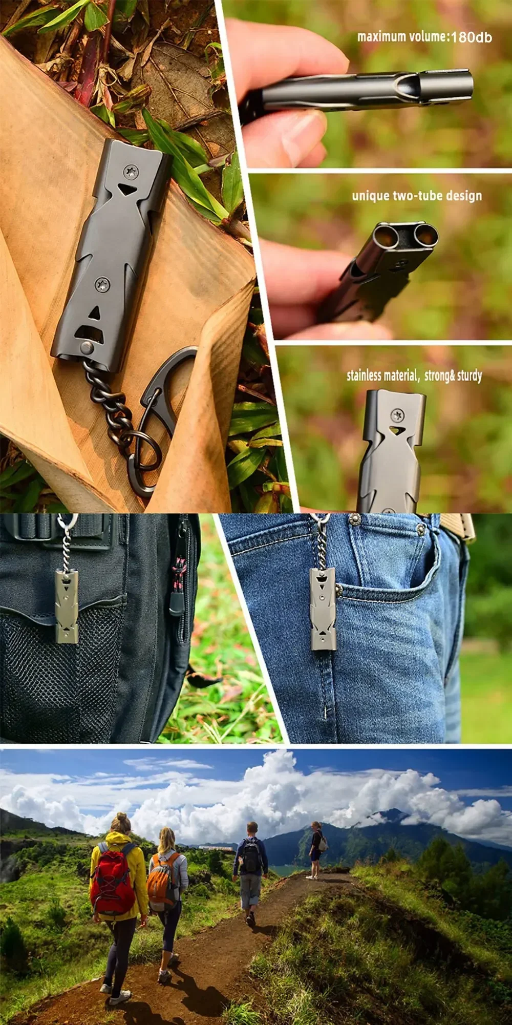 Double Pipe Whistle Pendant Keychain High Decibel Portable Outdoor Survival Emergency Camping Tool Multifunction 1PC