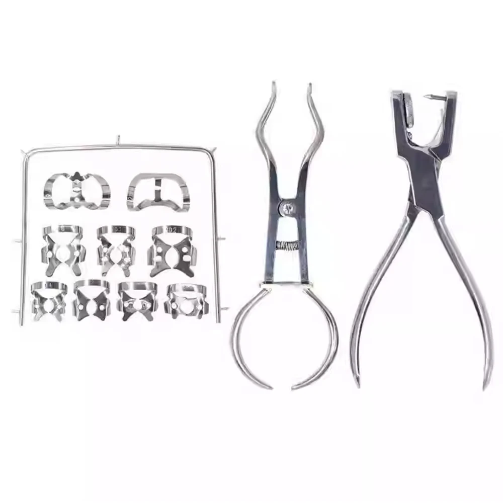 AG Dentistry Dam Hole Puncher Set With Leather Bag Pliers For Dentist Perforator Rubber Orthodontic Dental Tools Dam Clip