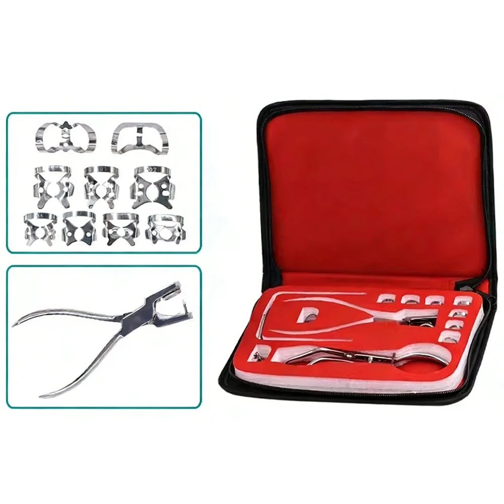 AG Dentistry Dam Hole Puncher Set With Leather Bag Pliers For Dentist Perforator Rubber Orthodontic Dental Tools Dam Clip