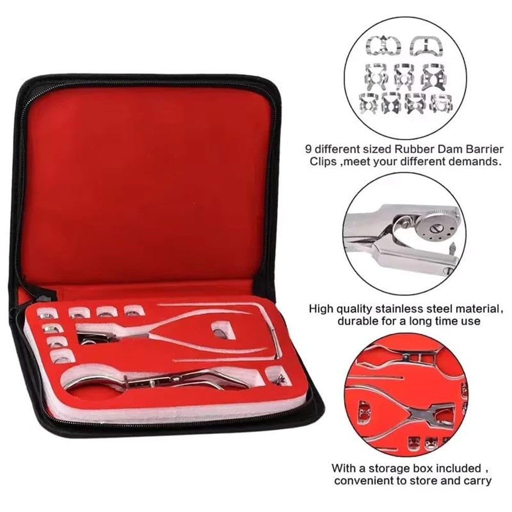 AG Dentistry Dam Hole Puncher Set With Leather Bag Pliers For Dentist Perforator Rubber Orthodontic Dental Tools Dam Clip