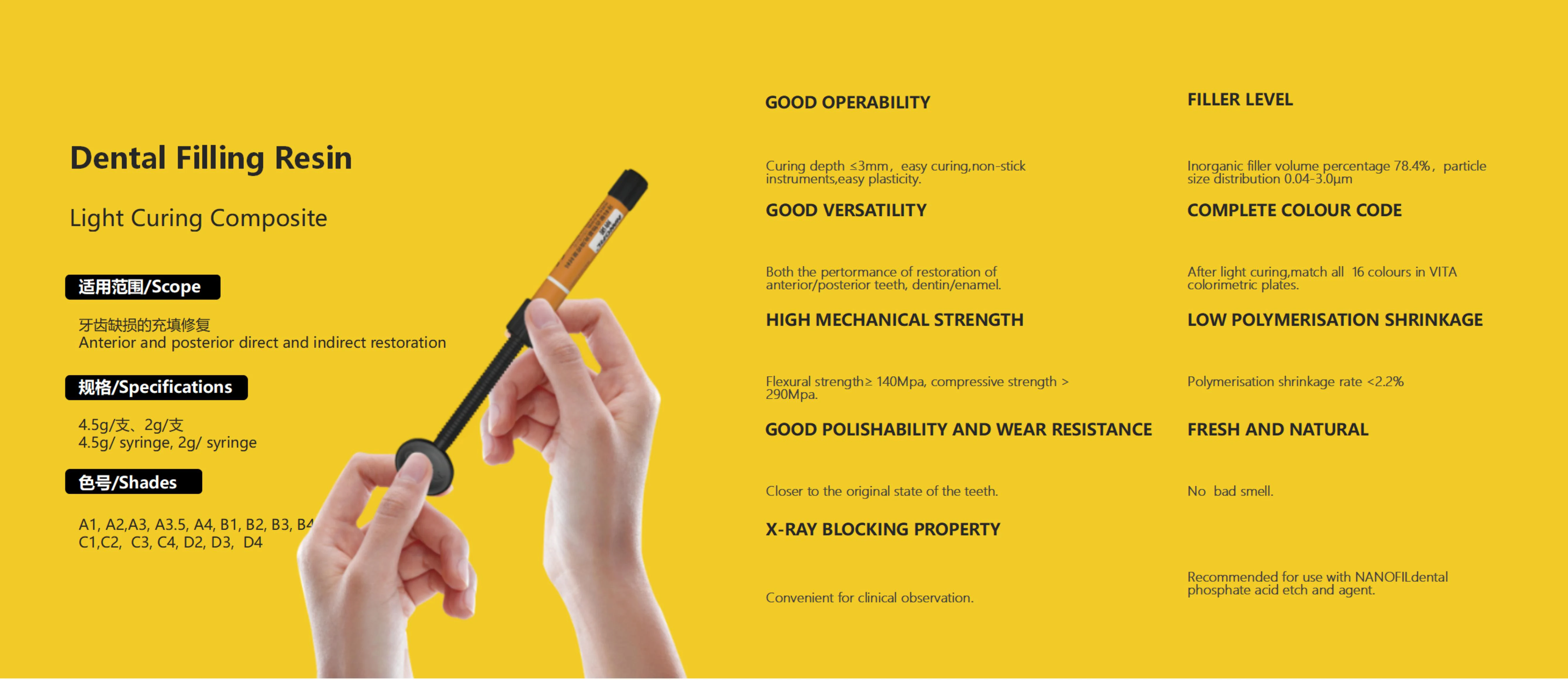 Dental Restoration Syringe Universal Color Shade Dentistry Enamel Material Aesthetics Composite Resin Compressive Strength