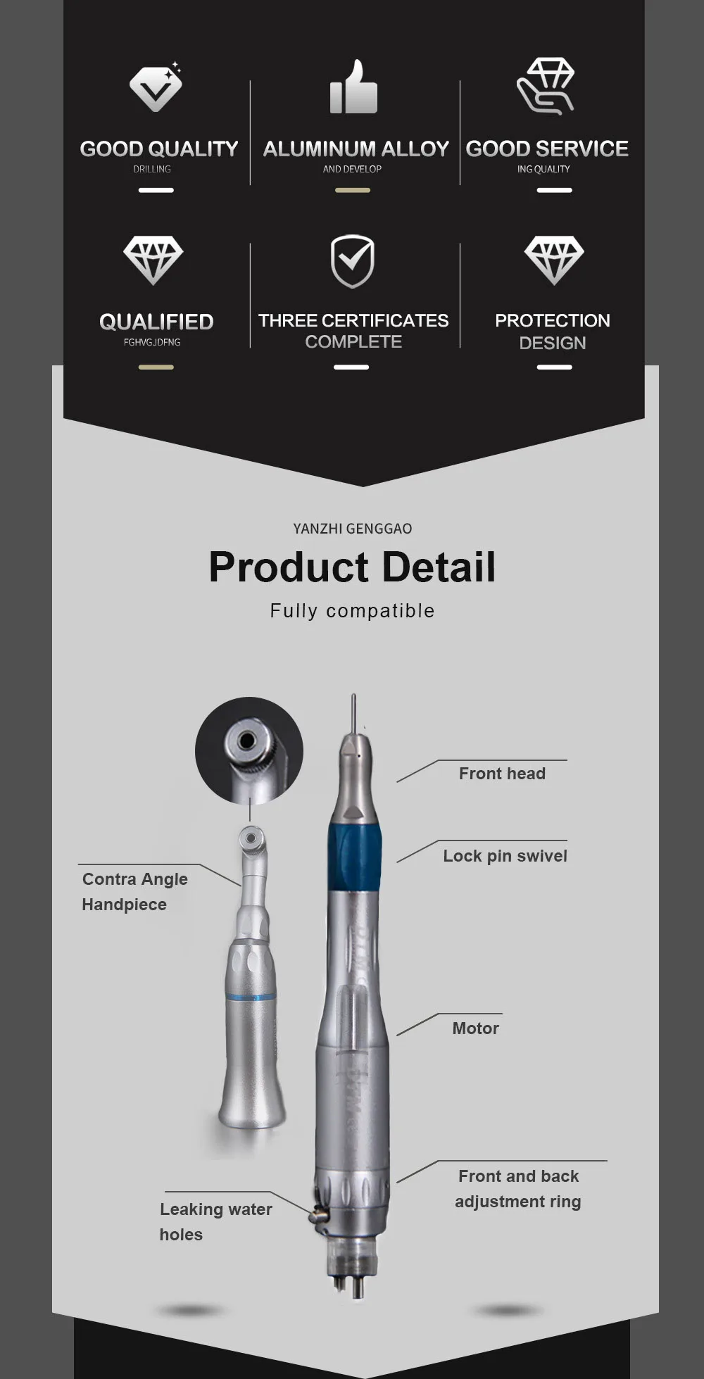 Dentistry Handpiece Machine Contra Angle Straight 4 Holes Air Motor Turbine Low Speed Handpiece With External Cooling System
