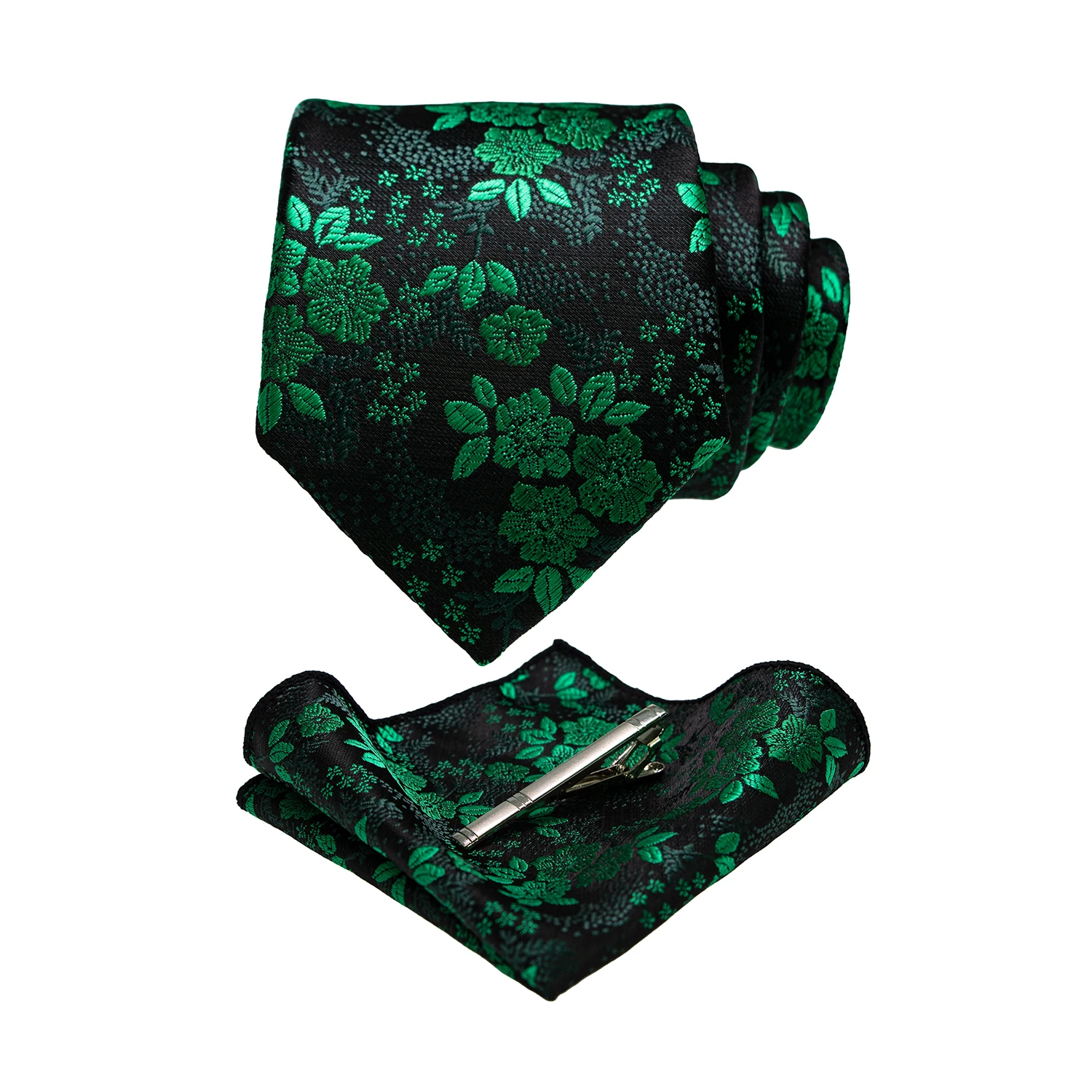 JEMYGINS Floral Silk Men Tie Pocket Square Tie Clip Sets Wedding Party Necktie Men Accessories High Quality Gravata