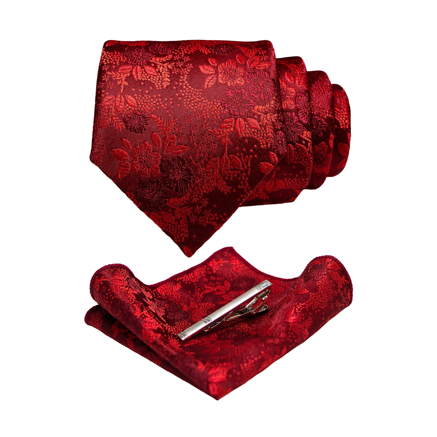 JEMYGINS Floral Silk Men Tie Pocket Square Tie Clip Sets Wedding Party Necktie Men Accessories High Quality Gravata
